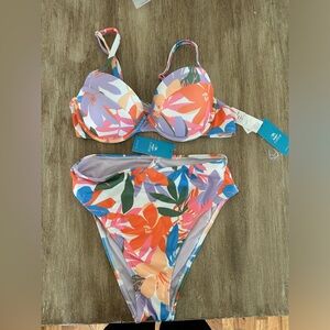 Scarlet Garden Push Up Bikini Top & Cheeky Bottoms Set
